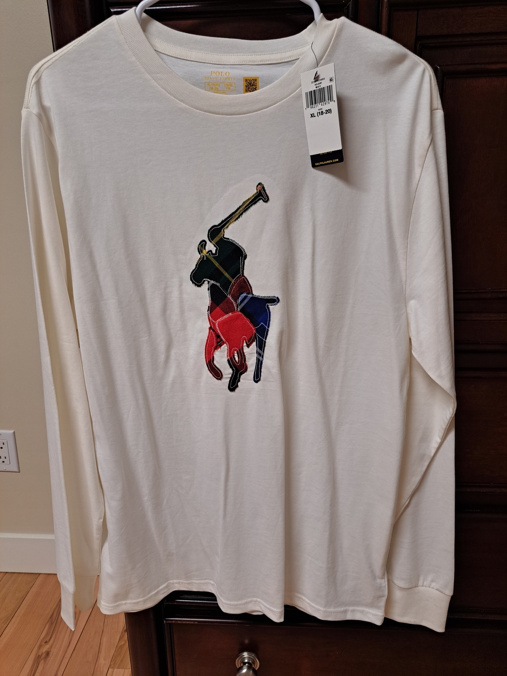 Polo by Ralph Lauren Cream Long-Sleeve Tee with Multicolor Polo Player Patch